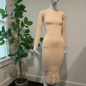 Bardot Elegant Cream Ribbed Knit Dress